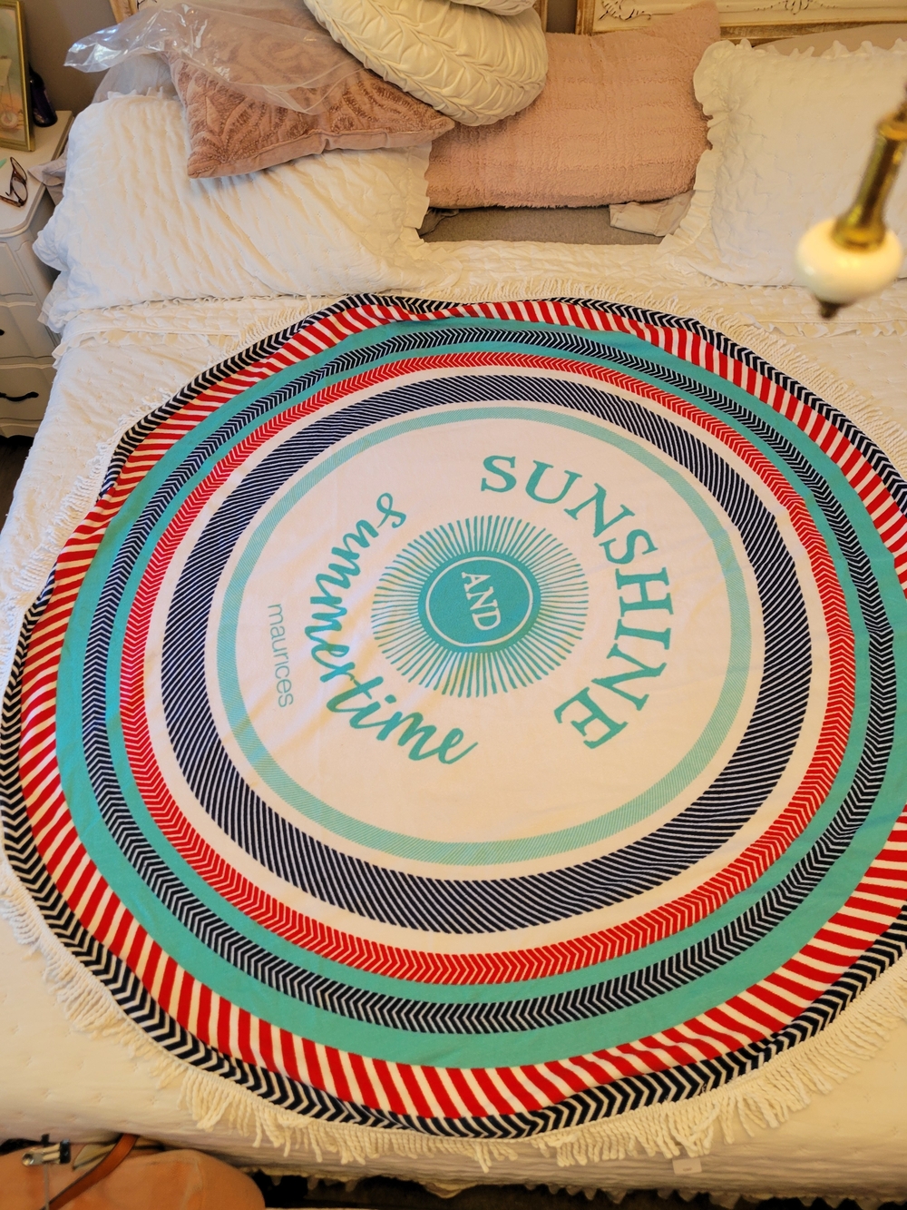 Maurices Round 'Sunshine and Summertime' Beach Towel - Teal, Red, Navy
